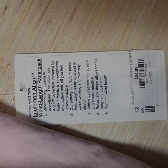 Lululemon Align™ Waist-Length Racerback Tank Top Pink Oilers Logo Size 12 - Picture 3 of 4